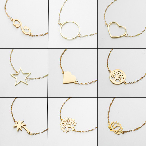 2025 New Geometric Simple Heart-Shaped Star Pendant Bracelet Stainless Steel Tree of Life Coconut Tree Bangle