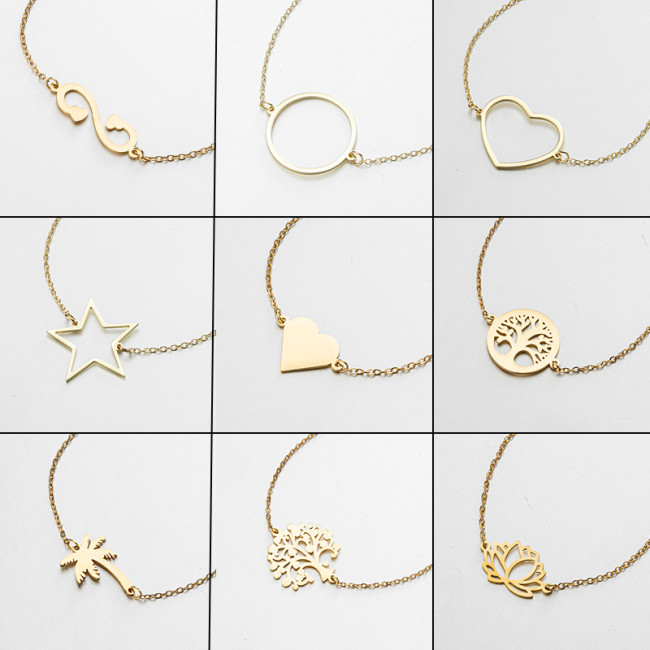 2025 New Geometric Simple Heart-Shaped Star Pendant Bracelet Stainless Steel Tree of Life Coconut Tree Bangle