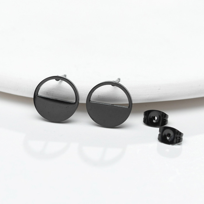 Fashion Earrings INS Female Niche Design Stainless Steel 2025 New Geometric Hollow Semi-Circular Ear Bone Stud Wholesale