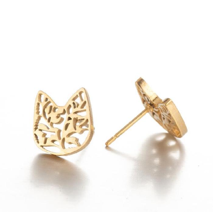 Foreign Trade Fashion Korean Personality Cute Cat Earrings Ins Fashion Spring New Flower Leaf Ear Bone Studs