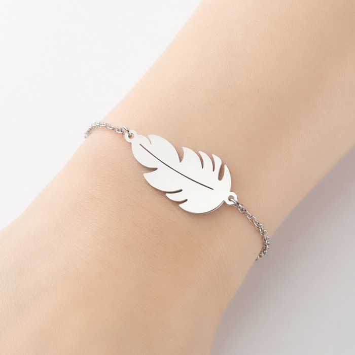 Minimalist European and American Cross-Border New Ins Fashion Tree of Life Flower Stamen Bracelet Fashionable Personality Feather Hand Jewelry
