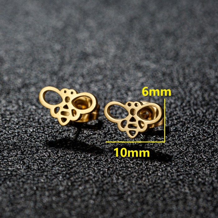 Little Bee Earrings INS European and American Cross-Border Stainless Steel Cut Cute 2025 Spring Insect Ear Bone Studs In Stock