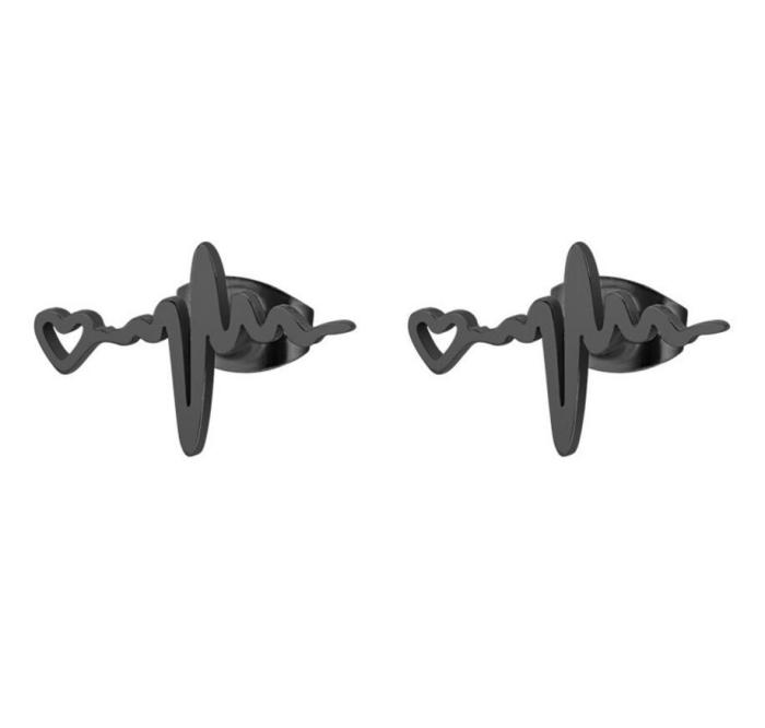 Japanese and Korean Style Heart Electrocardiogram Earrings Ins Fashion Simple Cute Personality Heart Lightning Ear Bone Stud Wholesale
