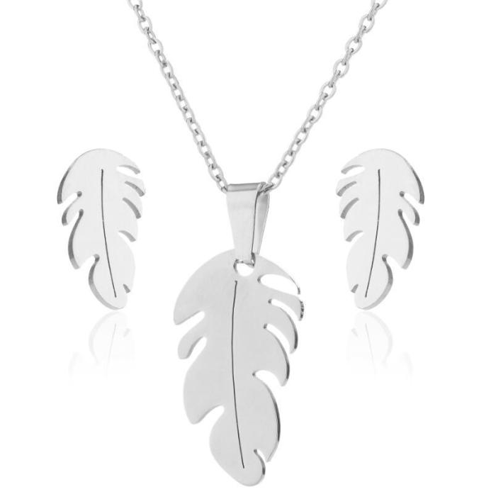 Style Fashion Simple Football Volleyball Feather Flower Animal Pendant Stainless Steel Earrings Necklace Three-Piece...