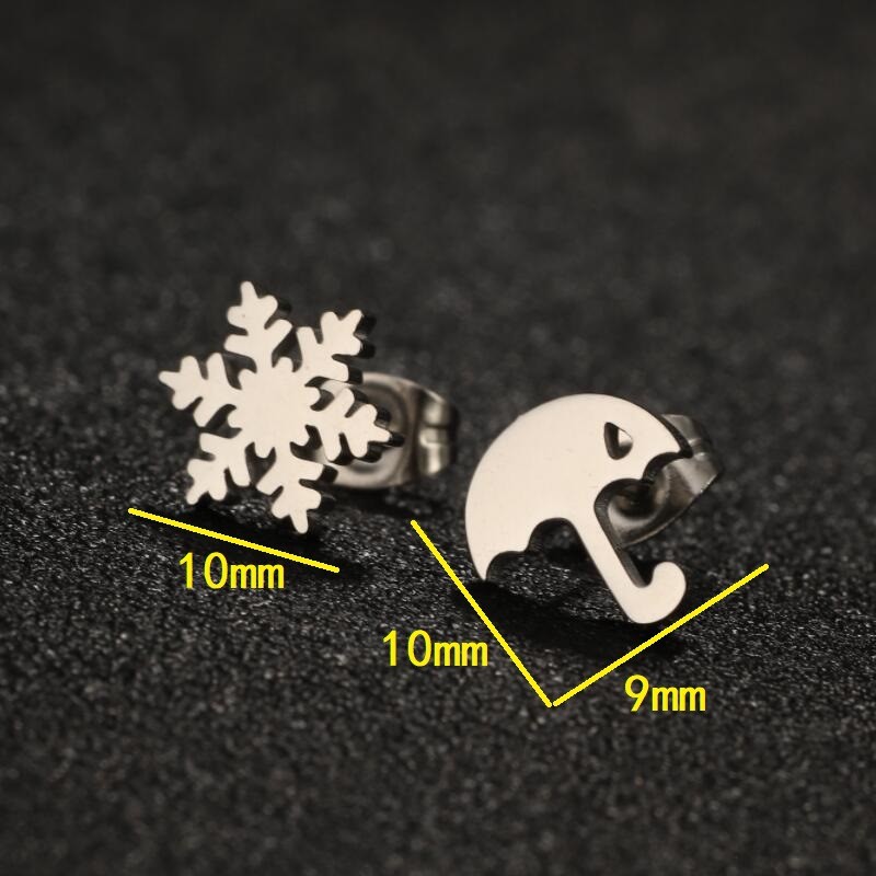 Asymmetric Snowflake Umbrella Earrings Niche Design 2025 Winter Stainless Steel Personality Ear Bone Stud Fashion Accessories