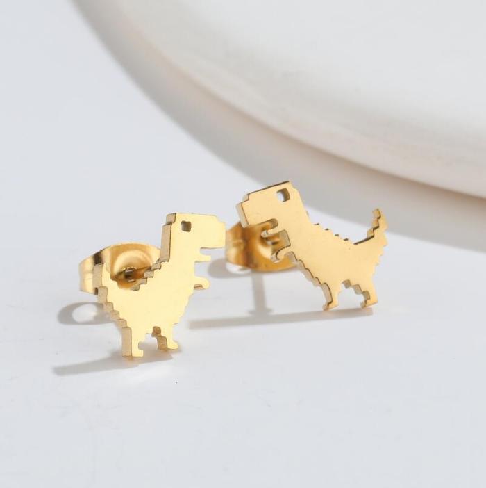 Cute Tyrannosaurus Dinosaur Earrings Mini Simple Stainless Steel Small Animal Earrings Cross-Border E-commerce New Product Earrings Wholesale
