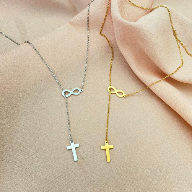 Cross-Border Amazon Source European and American Simple Geometric Cross Eight-Character Double Pendant Necklace for Women Wholesale Ins Style