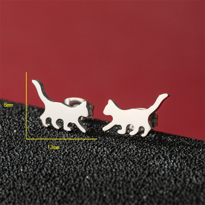 European and American INS Style Fashion New Versatile Small Earrings for Women Cute Stainless Steel Small Animal Pet Cat Ear Bone Studs