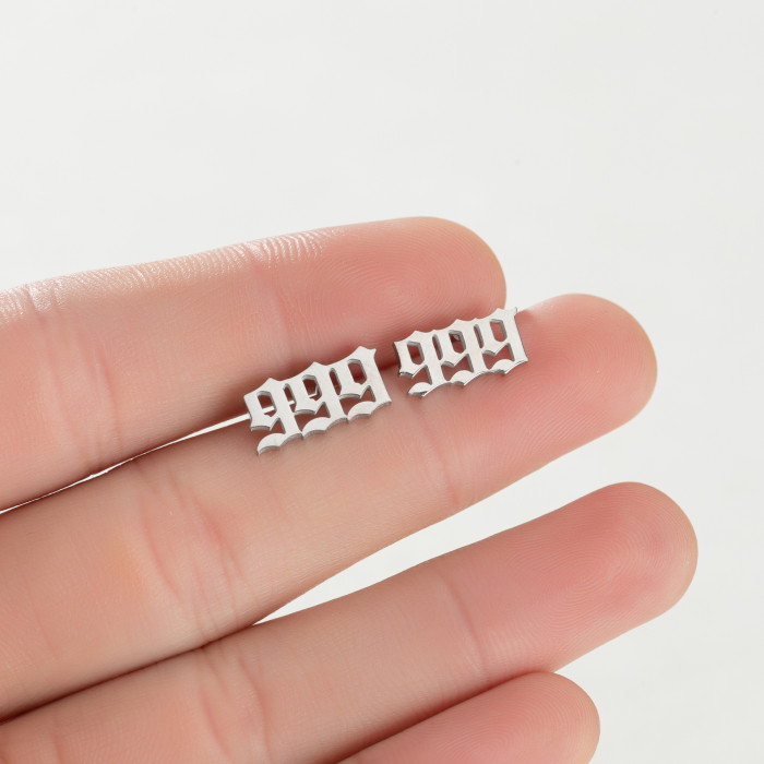 New Product Stainless Steel Fashion Personality Number Combination 111-999 Earrings for Women Simple Mini Ear Jewelry