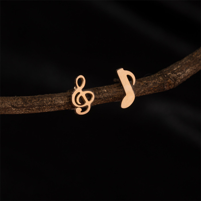 Korean Fashion Summer Simple Small Earrings for Women Stainless Steel Light Luxury Asymmetric Niche Music Note Earrings Ins