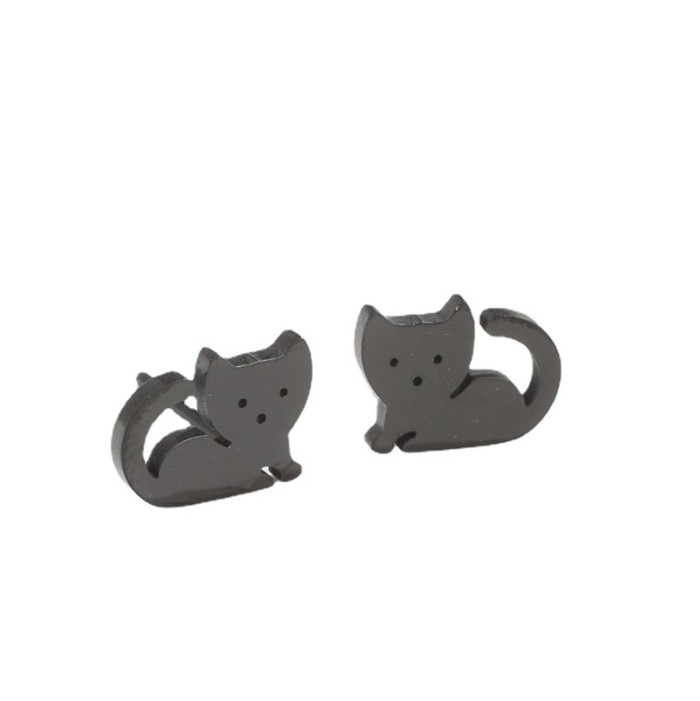 Cat Earrings for Women Simple Cute Small Animal Ear Jewelry Student Korean and Japanese Style Niche Design Stainless Steel Accessories Wholesale