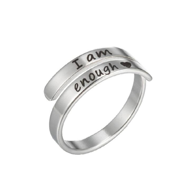 Vintage Open Ring INS Fashion Stainless Steel Adjustable Jewelry IamEnough Multi-layer Ring for Women Wholesale