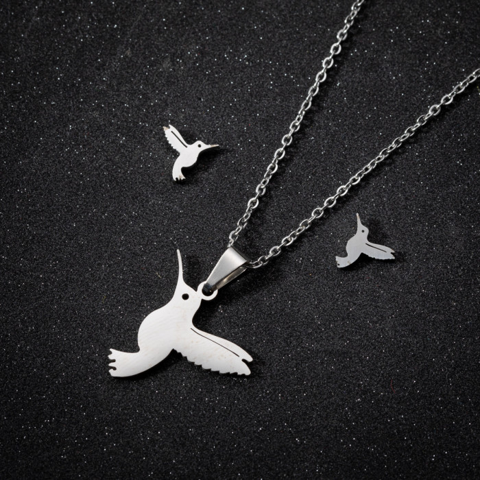 Cute Animal Bird Pigeon Pendant Stainless Steel Jewelry Necklace Earring Set 2025 New Model Wholesale, Jewelry Sets