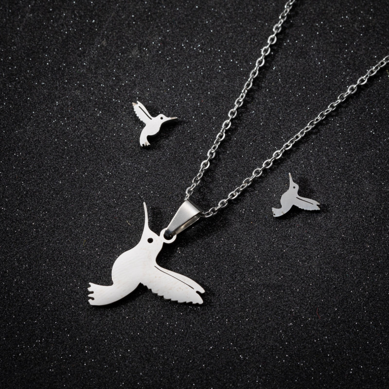 Cute Animal Bird Pigeon Pendant Stainless Steel Jewelry Necklace Earring Set 2025 New Model Wholesale
