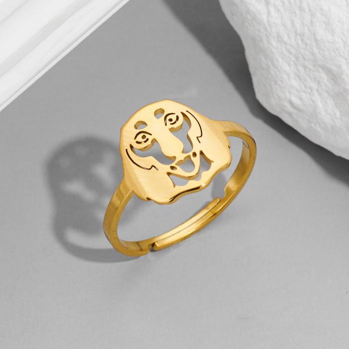 European and American Cross-Border New Stainless Steel Ring Ins Style Female Niche Light Luxury Cute Small Animal Cat Dog Open Ring