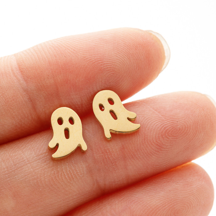 Cross-Border Halloween Personality Dark Style Ghost Earrings Fashion Stainless Steel Cut Cartoon Unisex Earrings Wholesale