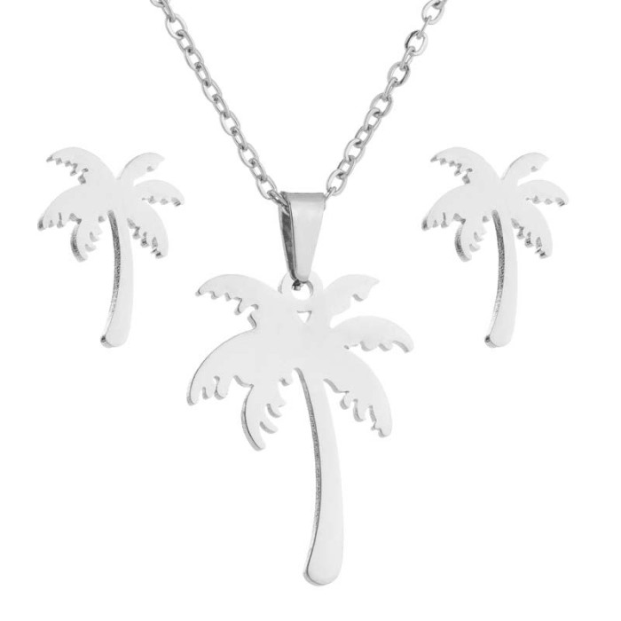 Spring and Summer New Women's European and American Style Plant Set Tree of Life Necklace Earrings Cactus Three-Piece Set In Stock Wholesale
