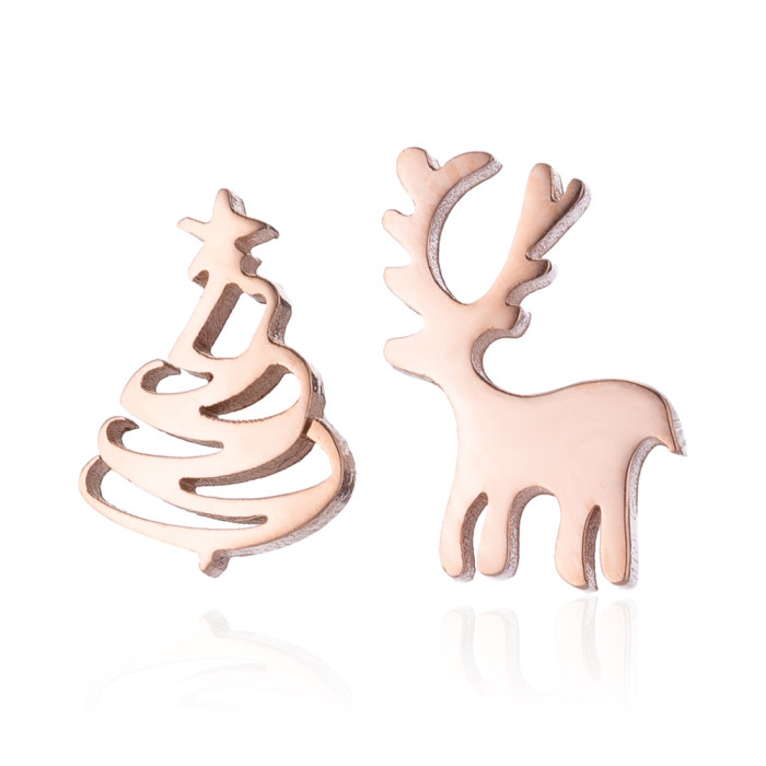 Cute Deer Small Animal Earrings Ins Fashion Christmas Tree Snowflake Snowman Ear Bone Studs Wholesale