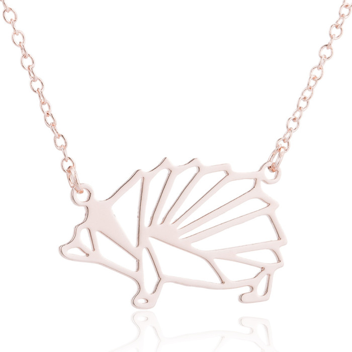 Minimalist New Hollow Geometric Origami Stainless Steel Necklace for Women Hedgehog Owl Penguin Animal Necklace