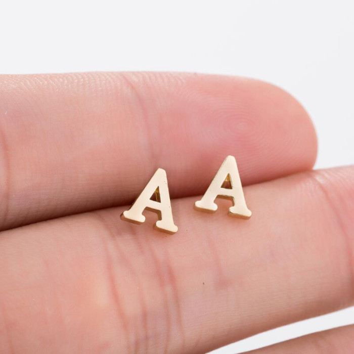 European and American Style Women's Simple Cross-Border 26 English Letters Versatile Mini Fashion Stainless Steel Earrings Wholesale