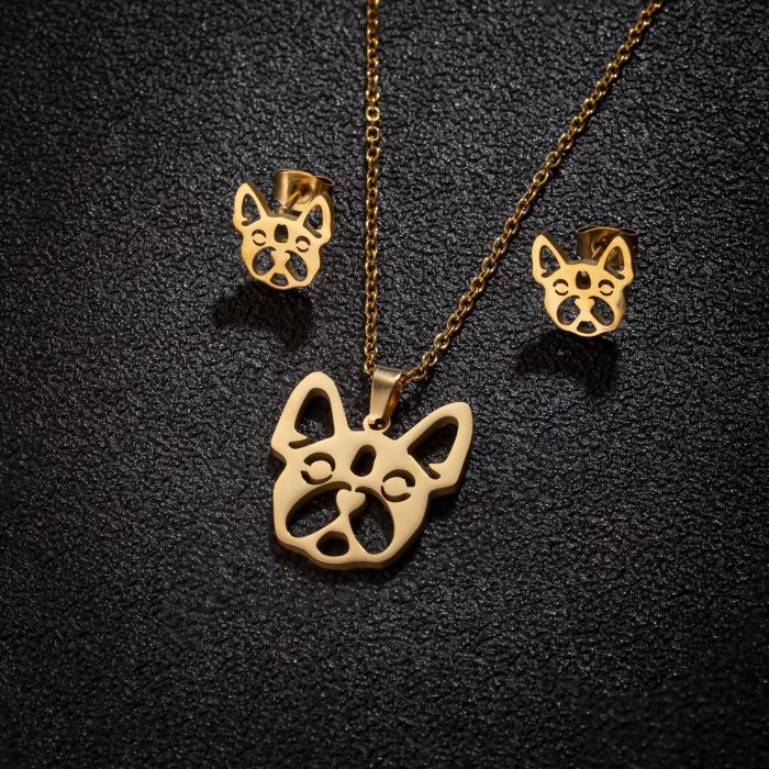 Stainless Steel Jewelry Three-Piece Set Animal Pug Chihuahua Gecko Bird Necklace Earrings Set, Jewelry Sets