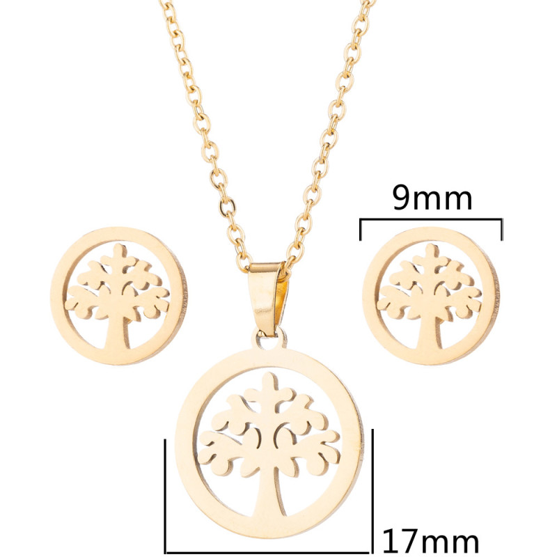 Spring and Summer New Women's European and American Style Plant Set Tree of Life Necklace Earrings Cactus Three-Piece Set In Stock Wholesale