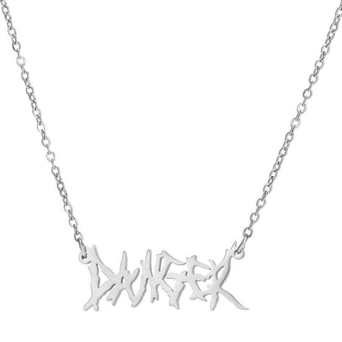 Artistic Letter Collarbone Chain Gothic Angel Princess Prince Pendant Harajuku Girl Necklace Best Friend Gift