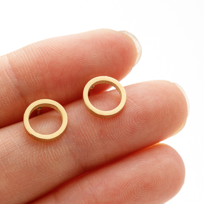Korean Version Cross-Border New Stainless Steel Geometric Hollow Round Earrings Fashionable Unique Niche Earrings Factory Direct Sale