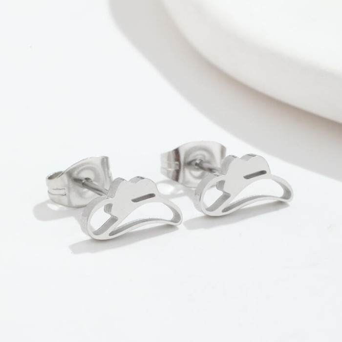European and American Christmas New Stainless Steel Hollow Simple Bowknot Small Hat Earrings New Year Gift In Stock Wholesale