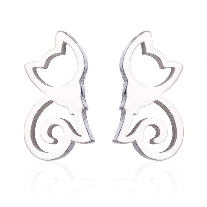 Korean Version Cute Cat and Mouse Earrings Fashion Stainless Steel Small Pet Adorable Cat Earrings Small Animal Ear A...