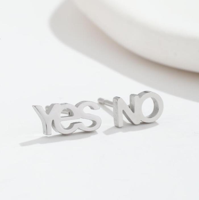 Japanese and Korean Light Luxury Letter Earrings Ins Style for Girls Fresh Stainless Steel Vintage English Yes No Asy...