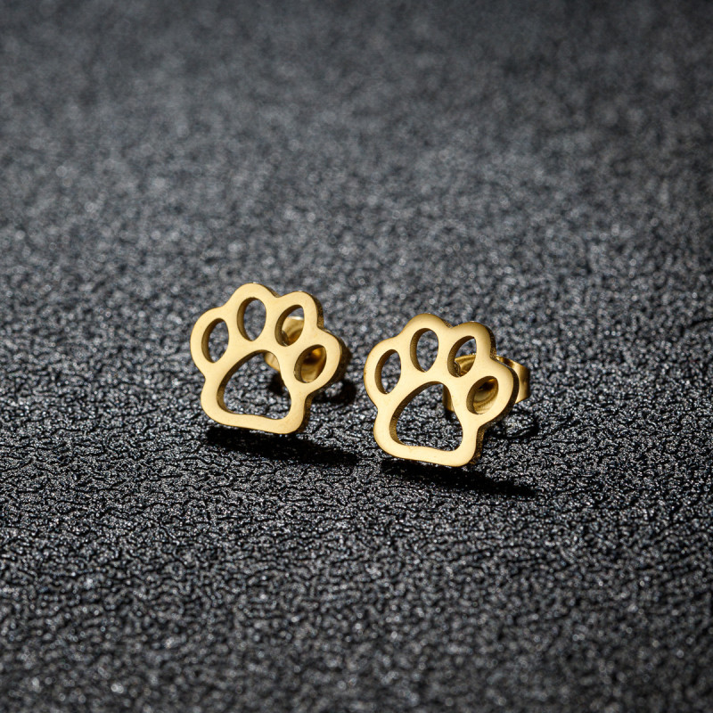 Stainless Steel Cut Fashion Personality Bear Paw Footprint Heart Hollow Ear Bone Stud Cute Earrings for Girls Export Accessories