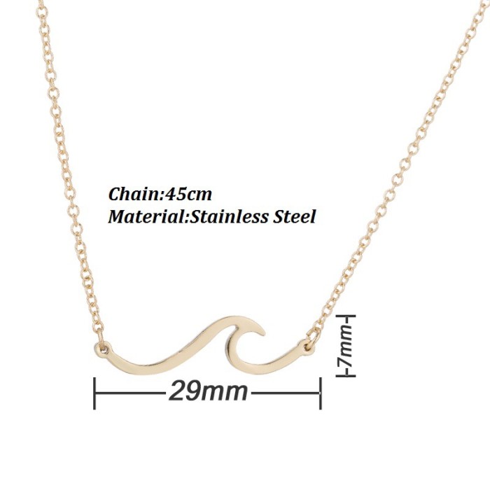 Gold Color European and American Cross-Border Fashion Stainless Steel Wave Necklace Female Pendant Temperament Ocean Wave Necklace Accessories