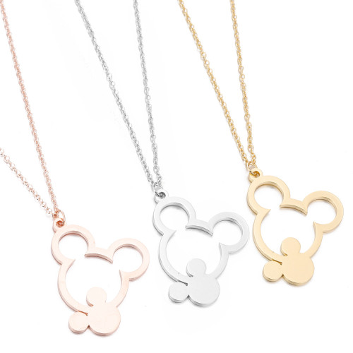 European and American Style Stainless Steel Mickey Mouse Necklace Hollow Fashion Mickey Mouse Animal Collarbone Chain Women's Foreign Trade Jewelry Wholesale