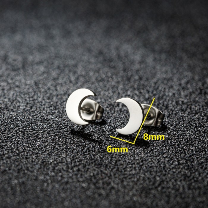 INS Sweet Niche Simple Geometric Crescent Moon Earrings Mini Stainless Steel Small Earrings Simple Jewelry Wholesale