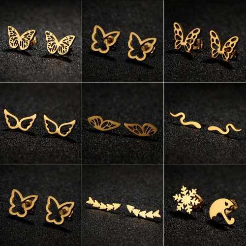 Amazon New Earrings for Girls Cute Spring Summer Butterfly Wings Heart Pattern Personality Stud Earrings In Stock Wholesale