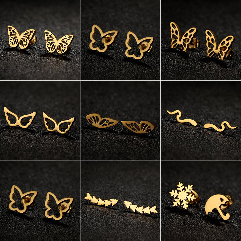 Amazon New Earrings for Girls Cute Spring Summer Butterfly Wings Heart Pattern Personality Stud Earrings In Stock Wholesale