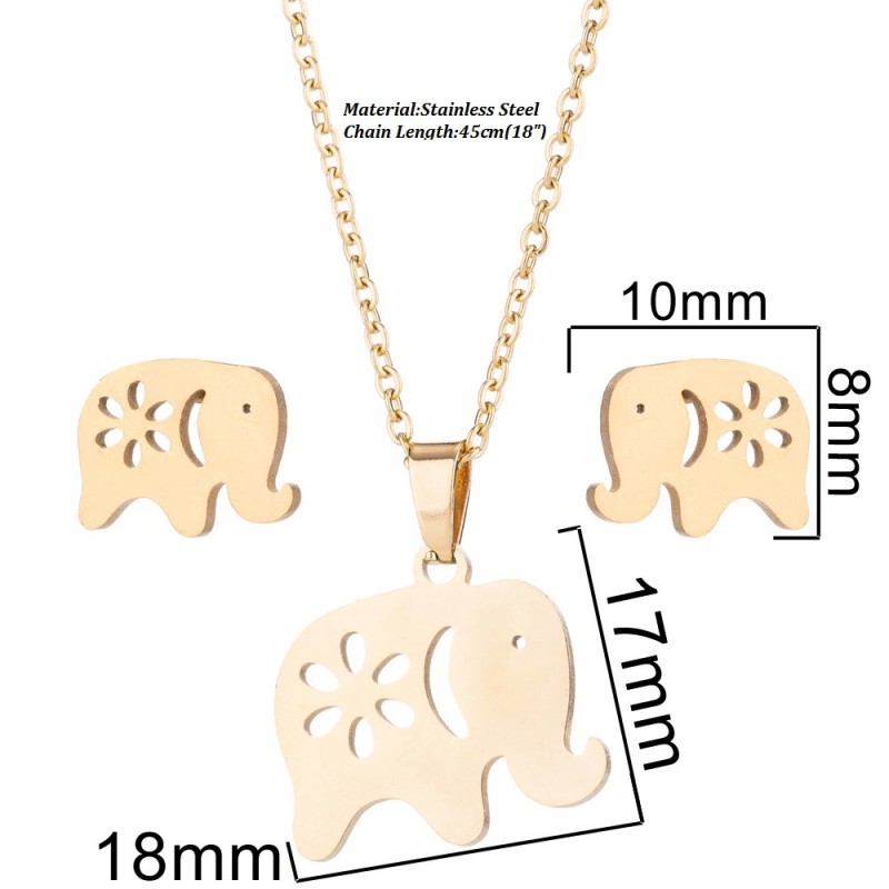 Women's New Personalized Stainless Steel Animal Series Necklace Earrings Fashion Simple Jewelry Set Wholesale