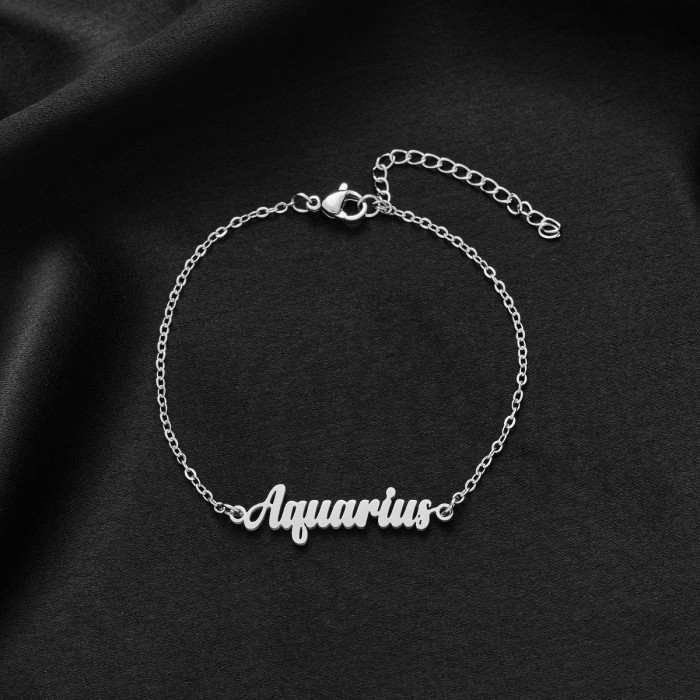 Foreign Trade Cross-Border Versatile Bracelet INS Female Niche Stainless Steel 18K Gold Plated Twelve Constellation Pendant Bracelet Bangle
