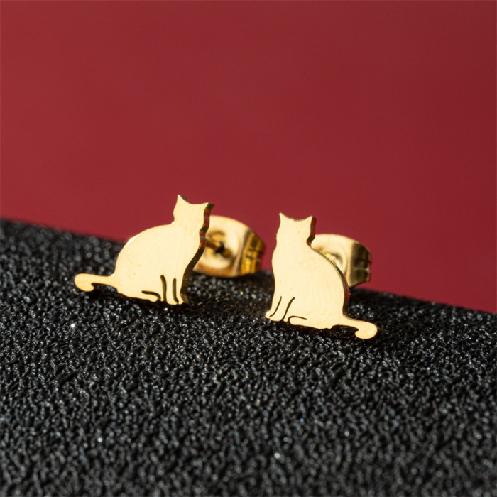 European and American Foreign Trade New Stainless Steel Zodiac Dog Mini Earrings for Women Fashion Cute Cat Ear Jewelry Wholesale