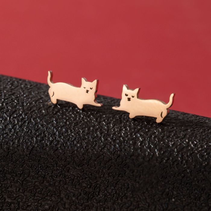 New Cross-Border Simple Cute Asymmetric Cat Puppy Earrings Ins Personality Hollow Heart-Shaped Earrings Wholesale