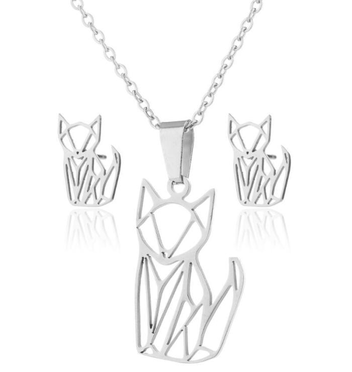 Style Fashion Simple Football Volleyball Feather Flower Animal Pendant Stainless Steel Earrings Necklace Three-Piece...
