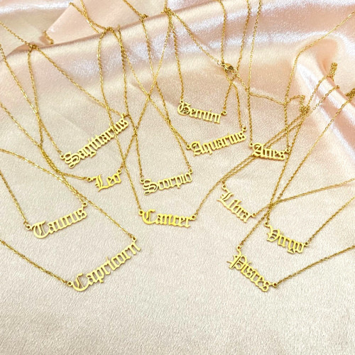 New Stainless Steel Vintage Necklace for Women, Niche Design Sense, European and American Style Jewelry, Ancient English Letter Sweater Chain Wholesale