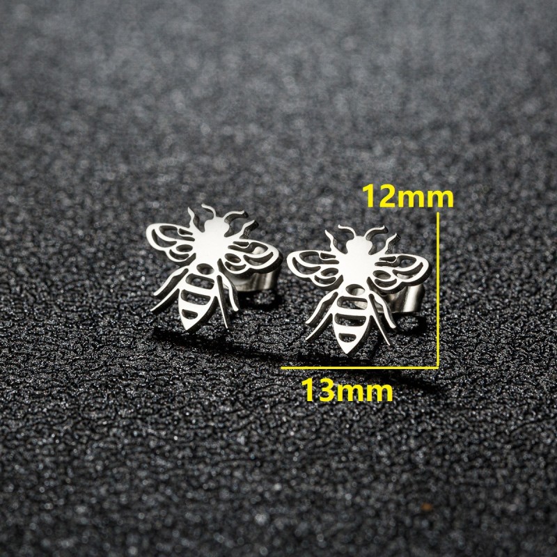 Cross-Border European and American Stainless Steel Cut Hollow Little Bee Earrings Ins Fashion Spring Fresh Girls Ear Bone Studs