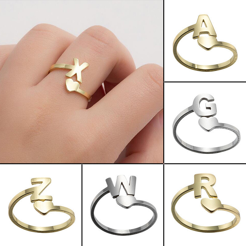 New Letter Open Ring for Women, European and American Simple Fashion Couple Rings, Heart Vintage Rings for Girls, Wholesale