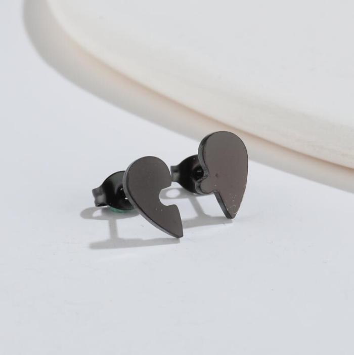 Korean Version Japanese Style Sweet New Geometric Simple Heart-Shaped Moon Earrings Asymmetric Key Lock Stud Earrings Wholesale