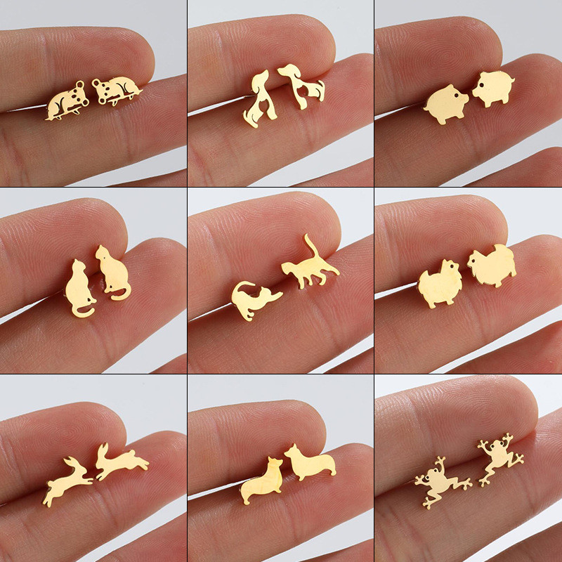 Foreign Trade Cross-Border New Fashion Simple Cute Small Animal Earrings Ins Cat Rabbit Piercing Earrings