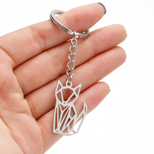 Stainless Steel Little Fox Pendant Keychain for Women, European and American INS Style, Fashionable Niche Hollow Origami Design Wholesale