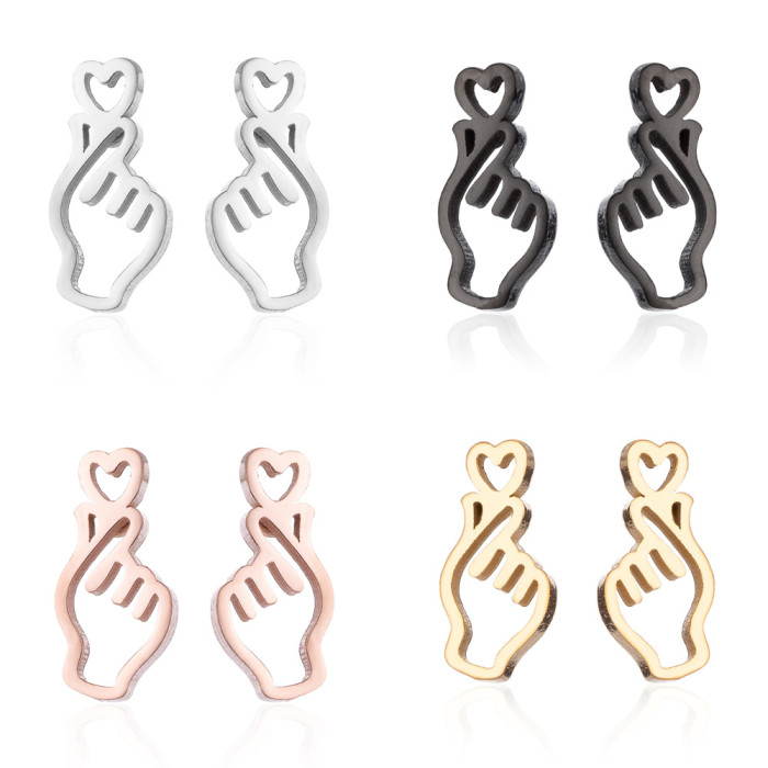 Simple Gesture Heart Earrings Ins Style Women's Versatile Niche Earrings Geometric Heart Earrings Wholesale
