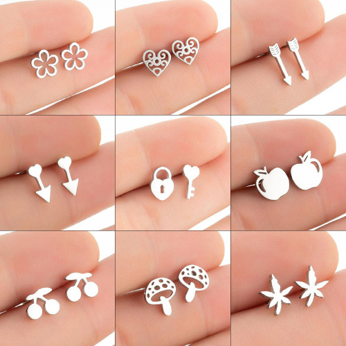 Cross-Border New Flower Earrings Ins Female casual Ear Jewelry Temperament Geometric Maple Leaf Star Cherry Love Earrings